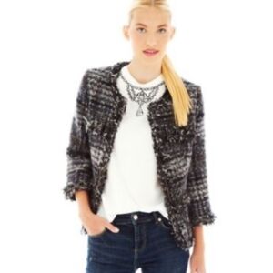 Joe Fresh Fringe Cropped Tweed Blazer.